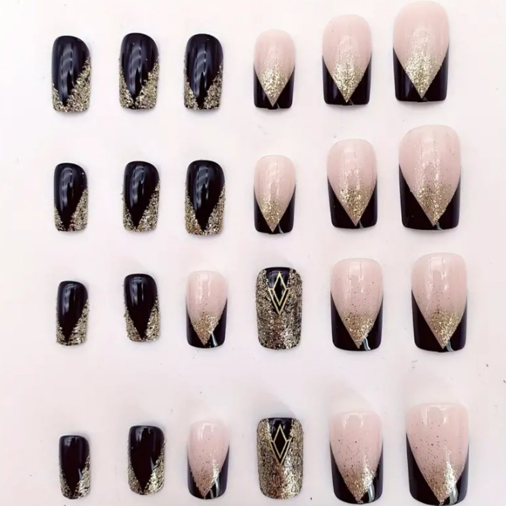 24 Pcs Press On Nails Medium Square French Tip - Picture 2 of 2